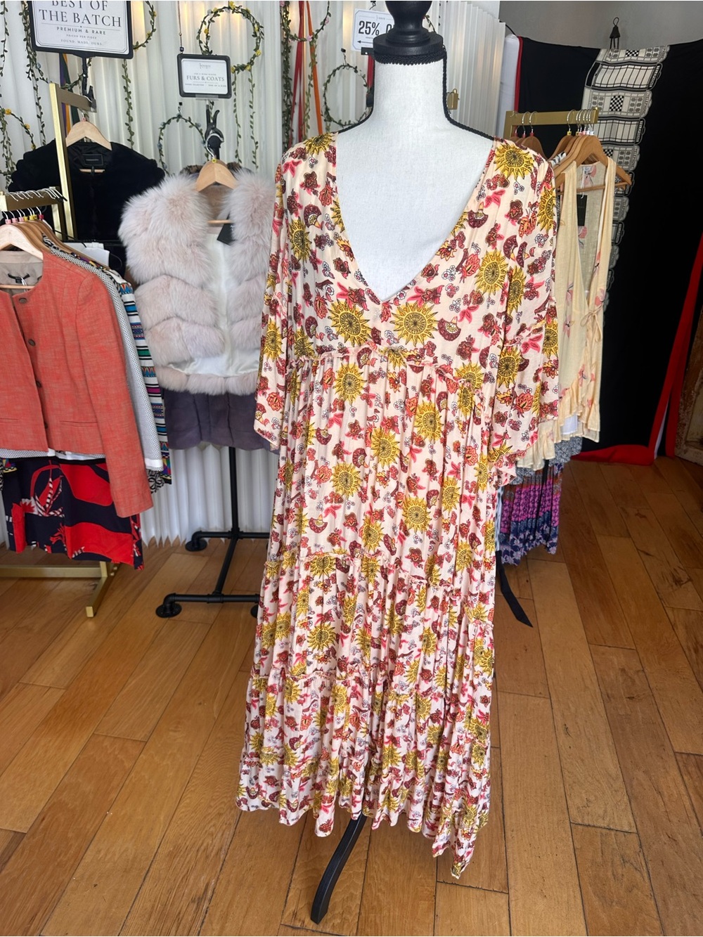 Sundress Cotton Silk Bohemian Tiered Maxi